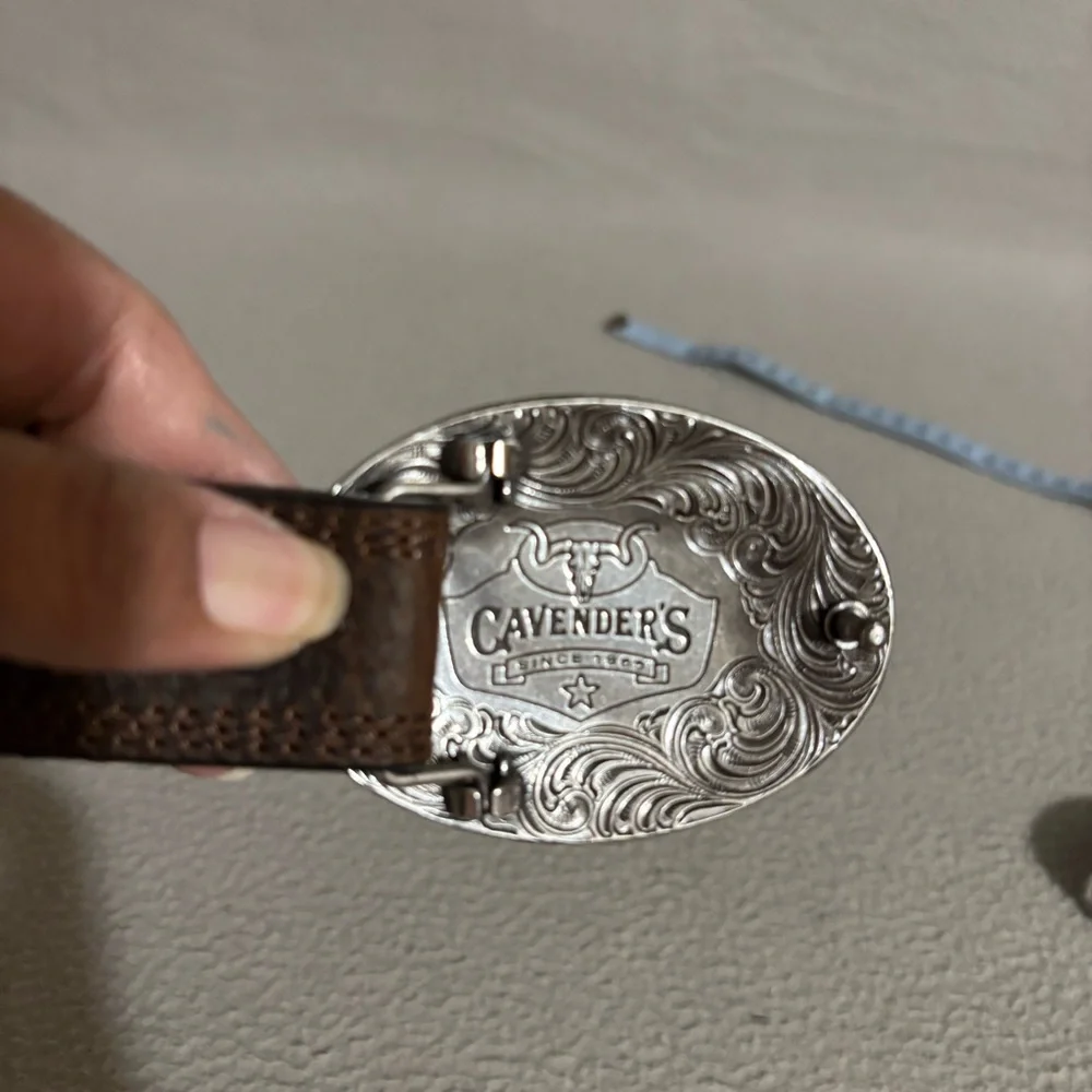 Cavenders Boys Brown Leather Western Belt with Decorative Silver Buckle size 24